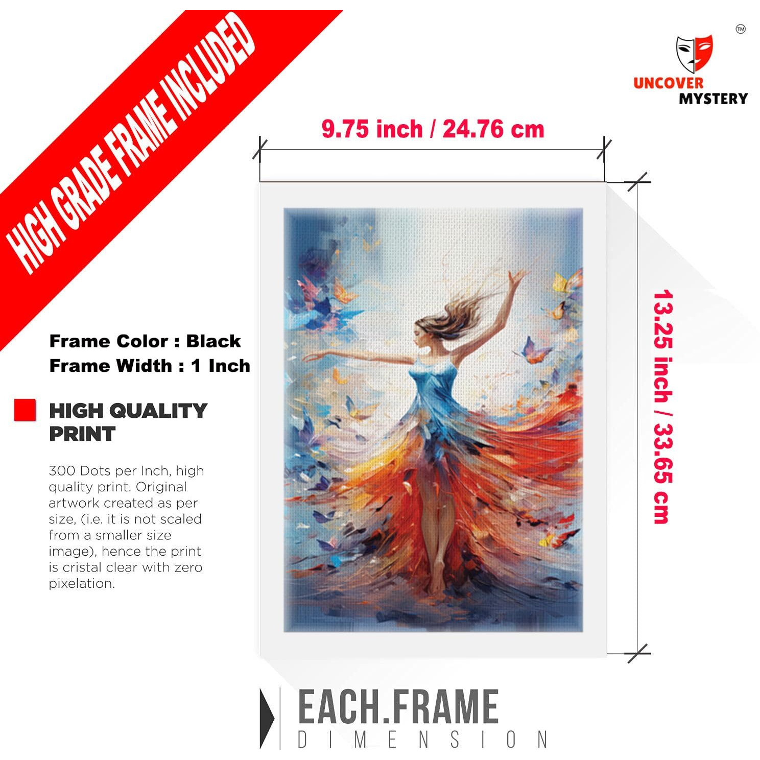 Uncover Mystery Dancing Girl Painting Print On Polyster Canvas Framed, Wall Art For Home, Office, Living Room Wall Decoration, (Size - 9.75 X 13.25 In), Frame Color  -White-347