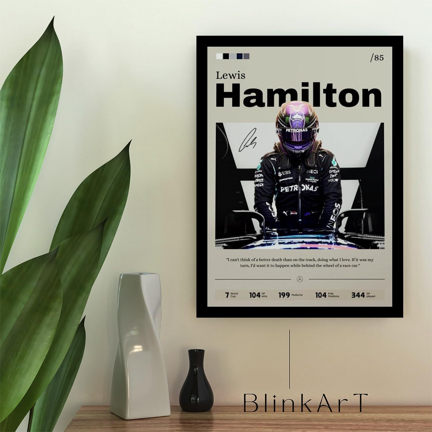 Blinkart Lewis Hamilton F1 Racing Tennis Player Synthetic Wood Photo Framed Wall Hanging Poster For Room & Office Bedroom Living Boys And Girl Room Home Wall Hanging(13 * 10 Inches)