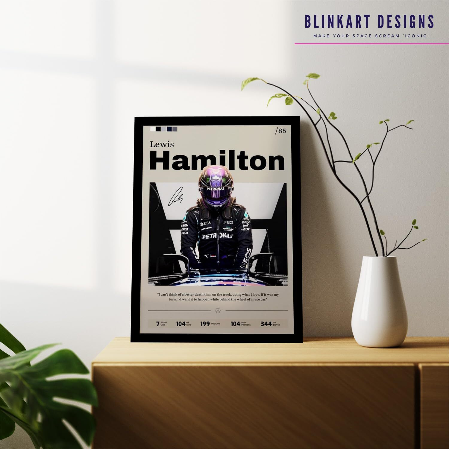 Blinkart Lewis Hamilton F1 Racing Tennis Player Synthetic Wood Photo Framed Wall Hanging Poster For Room & Office Bedroom Living Boys And Girl Room Home Wall Hanging(13 * 10 Inches)
