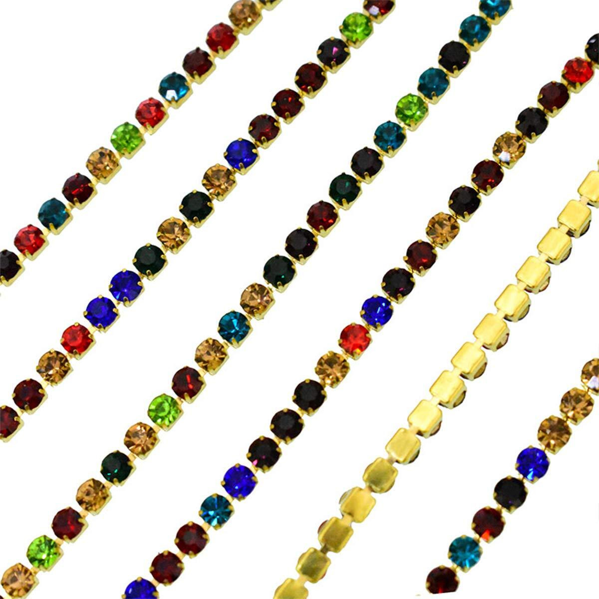 Embroiderymaterial 2Mm (6Ss) Rhinestones Cup Chain For Craft, Embroidery And Jewellery Making (5 Mtr, Multicolor)