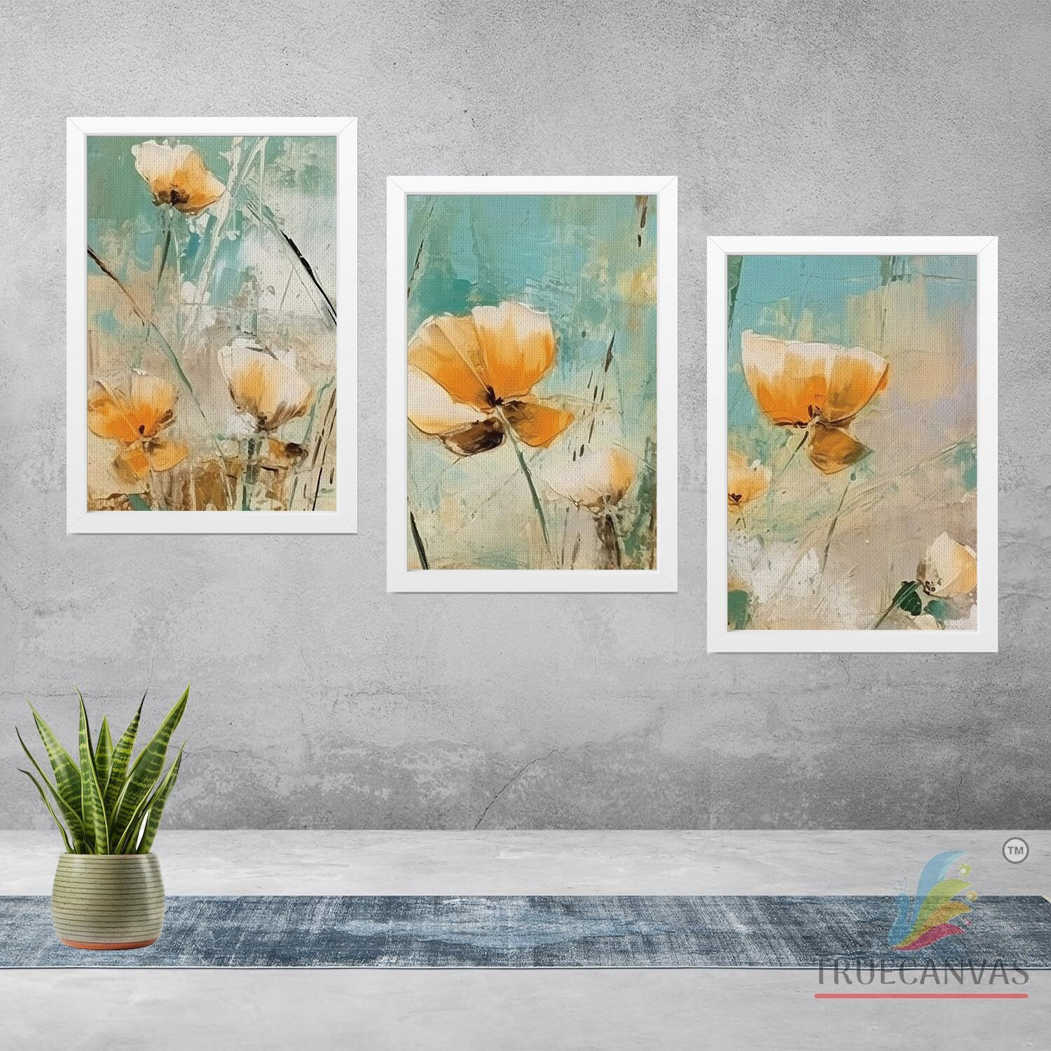 Truecanvas Abstract Canvas Painting Set Of 3 Wall Hanging Frame For Home, Living Room Gallery & Office, White, Size 13.50 X 19.50 Inch, Sf207