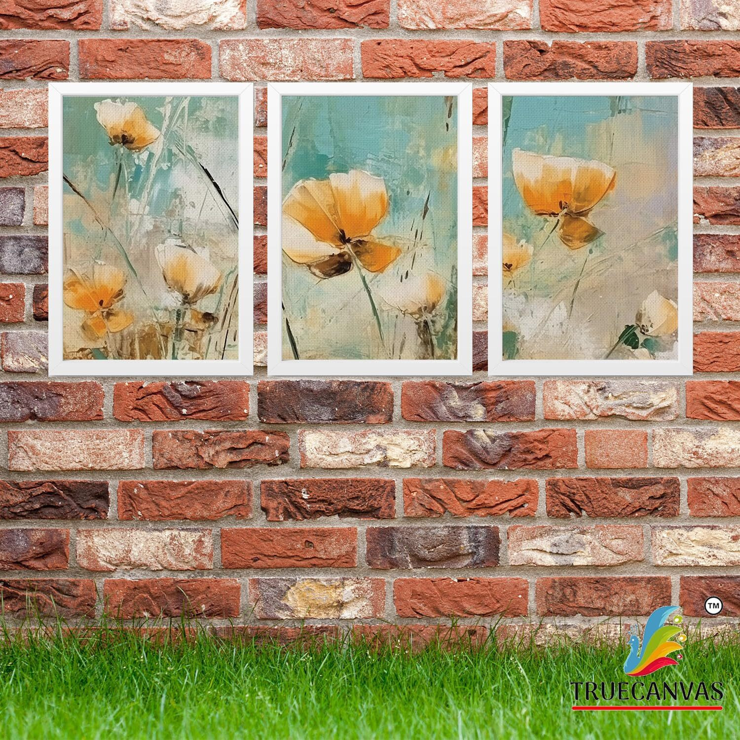 Truecanvas Abstract Canvas Painting Set Of 3 Wall Hanging Frame For Home, Living Room Gallery & Office, White, Size 13.50 X 19.50 Inch, Sf207