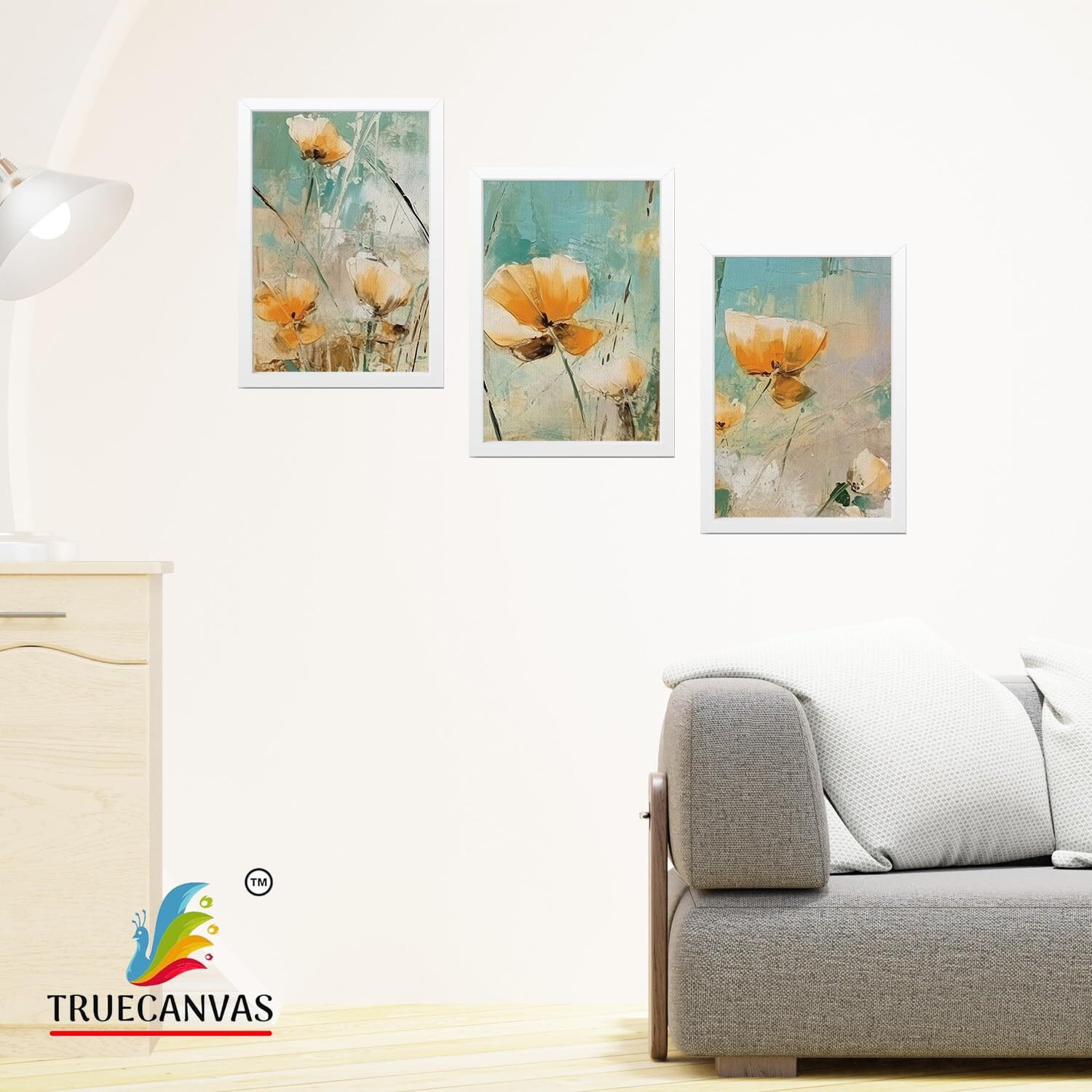 Truecanvas Abstract Canvas Painting Set Of 3 Wall Hanging Frame For Home, Living Room Gallery & Office, White, Size 13.50 X 19.50 Inch, Sf207