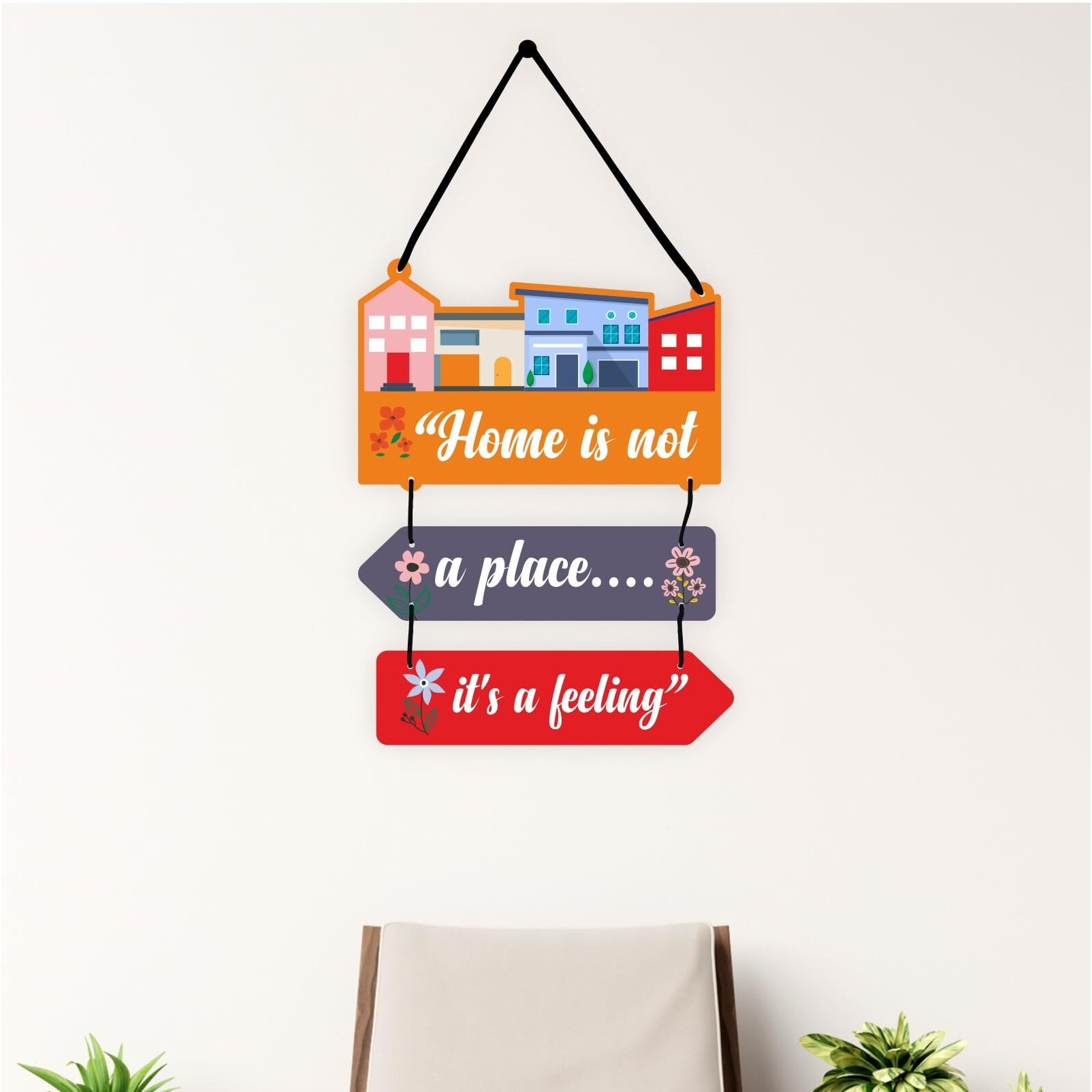 Cvanu Home Is Not A Place It's A Feeling Quote Printed On Wooden Wall Hanging Board For Wall Decoration (16Inchx12Inch)_W135