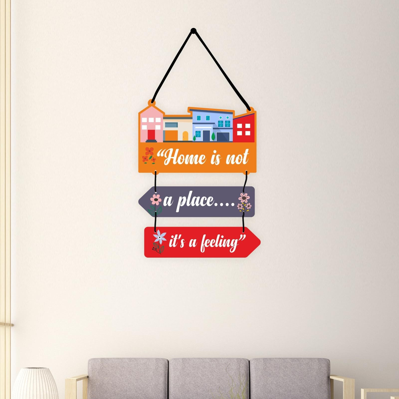 Cvanu Home Is Not A Place It's A Feeling Quote Printed On Wooden Wall Hanging Board For Wall Decoration (16Inchx12Inch)_W135