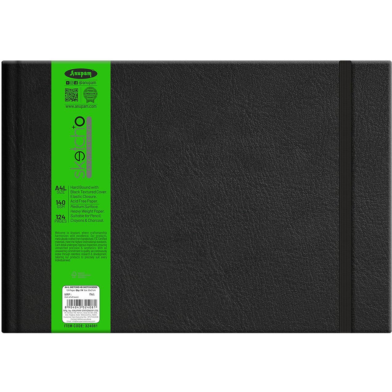 Anupam Sketcho Sketchbook Hardbound, Landscape Opening A4 (30Cm X 21Cm) Size With 140 Gsm Paper (128 Pages)