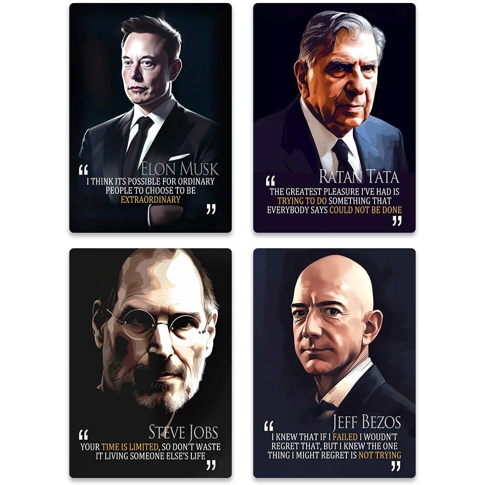 Beyondline Concepts Motivational Poster - Elon Musk, Ratan Tata, Steve Jobs, Jeff Bezos | 1St Edition | For Office, Living Room, Bedroom (A5)
