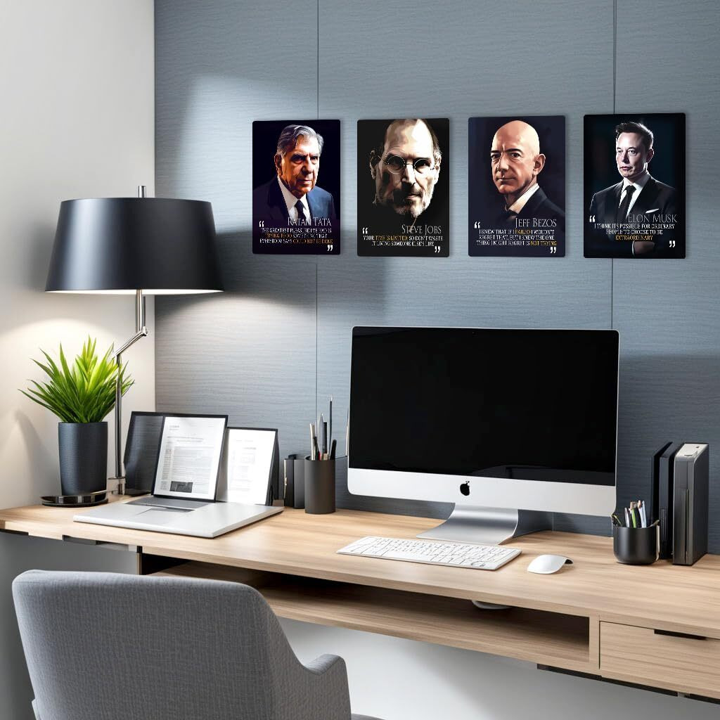 Beyondline Concepts Motivational Poster - Elon Musk, Ratan Tata, Steve Jobs, Jeff Bezos | 1St Edition | For Office, Living Room, Bedroom (A5)