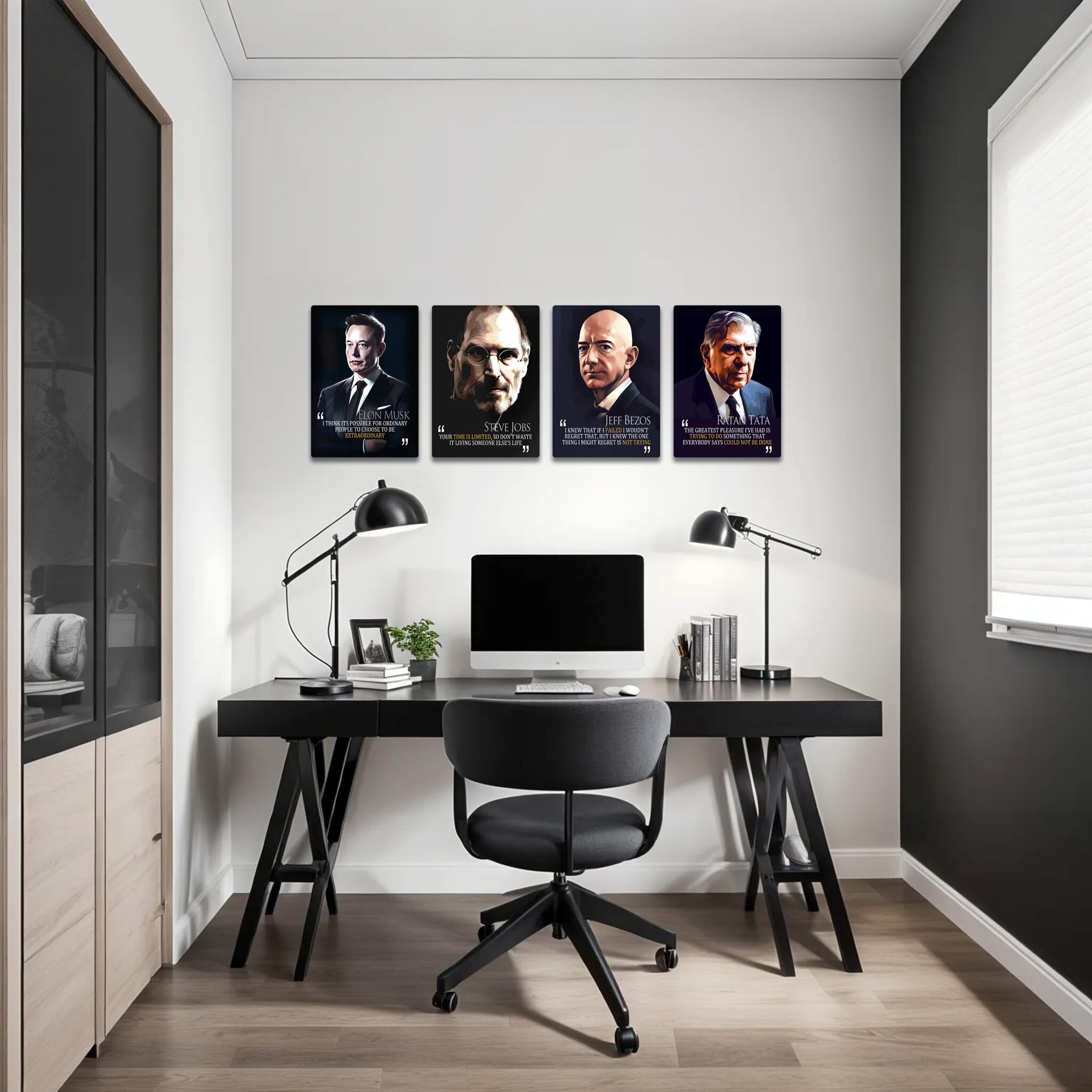 Beyondline Concepts Motivational Poster - Elon Musk, Ratan Tata, Steve Jobs, Jeff Bezos | 1St Edition | For Office, Living Room, Bedroom (A5)