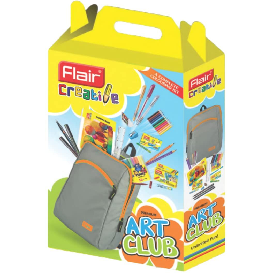 Flair Creative Series Art Club Combination Smart Kit | With Free Zipper Bag | Non-Toxic & Safe For Childrens | A Complete Coloring Kit | 12 Products & 17 Units, Body Color Of Bag May Vary