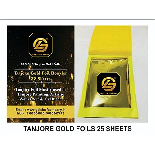 Gold Leaf Company Tanjore Gold Foils 6X4 Size 25 Pages And 64 Inches Gold Foils Book For Tanjore Painting,Mysore Painting,Art & Crafts Home Decoration Etc (64)