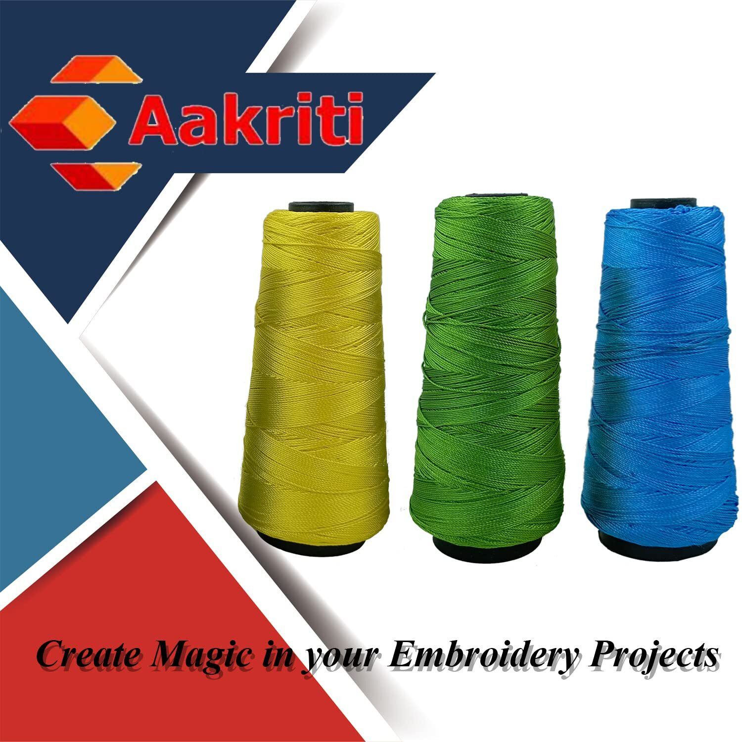 Aakriti Polyester Thread Yarn (3 Cones) - Embroidery, Crochet, Knitting, Jewellery Making Thread [Colors Parrot Green, Yellowish-Green, Turquoise]