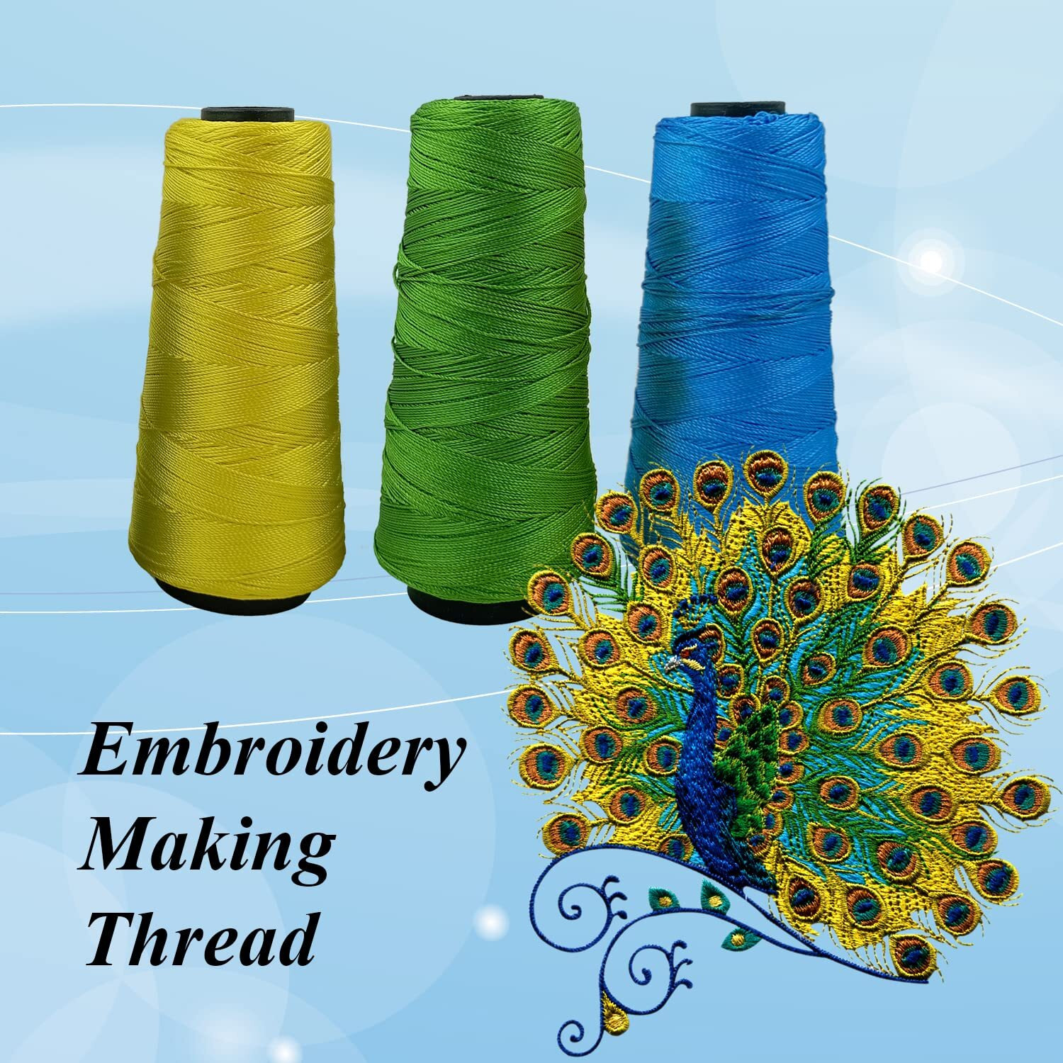 Aakriti Polyester Thread Yarn (3 Cones) - Embroidery, Crochet, Knitting, Jewellery Making Thread [Colors Parrot Green, Yellowish-Green, Turquoise]