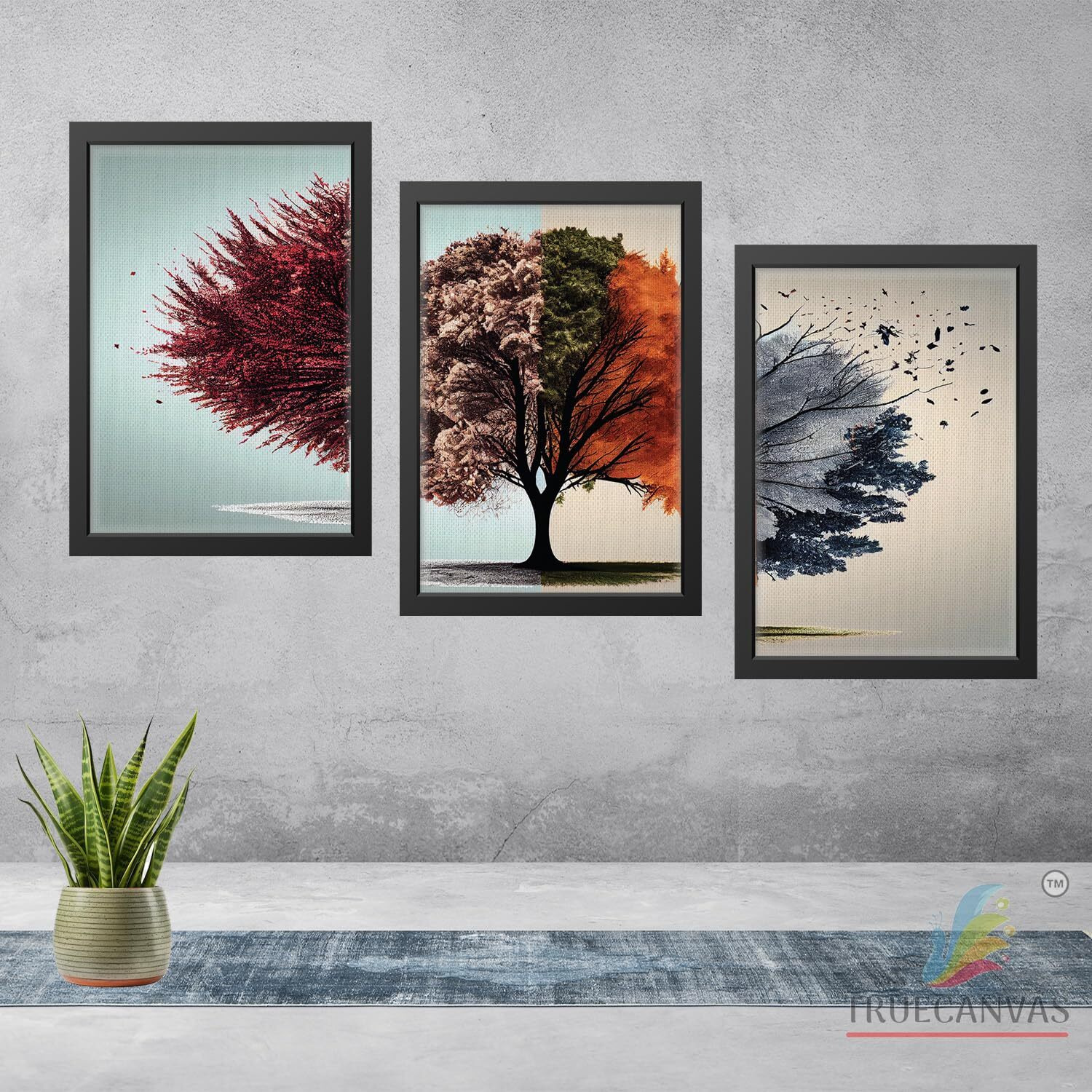 Truecanvas Abstract Canvas Painting Set Of 3 Wall Hanging Frame For Home, Living Room Gallery & Office, Black, Size - 13.50 X 19.50 Inch, Sf146