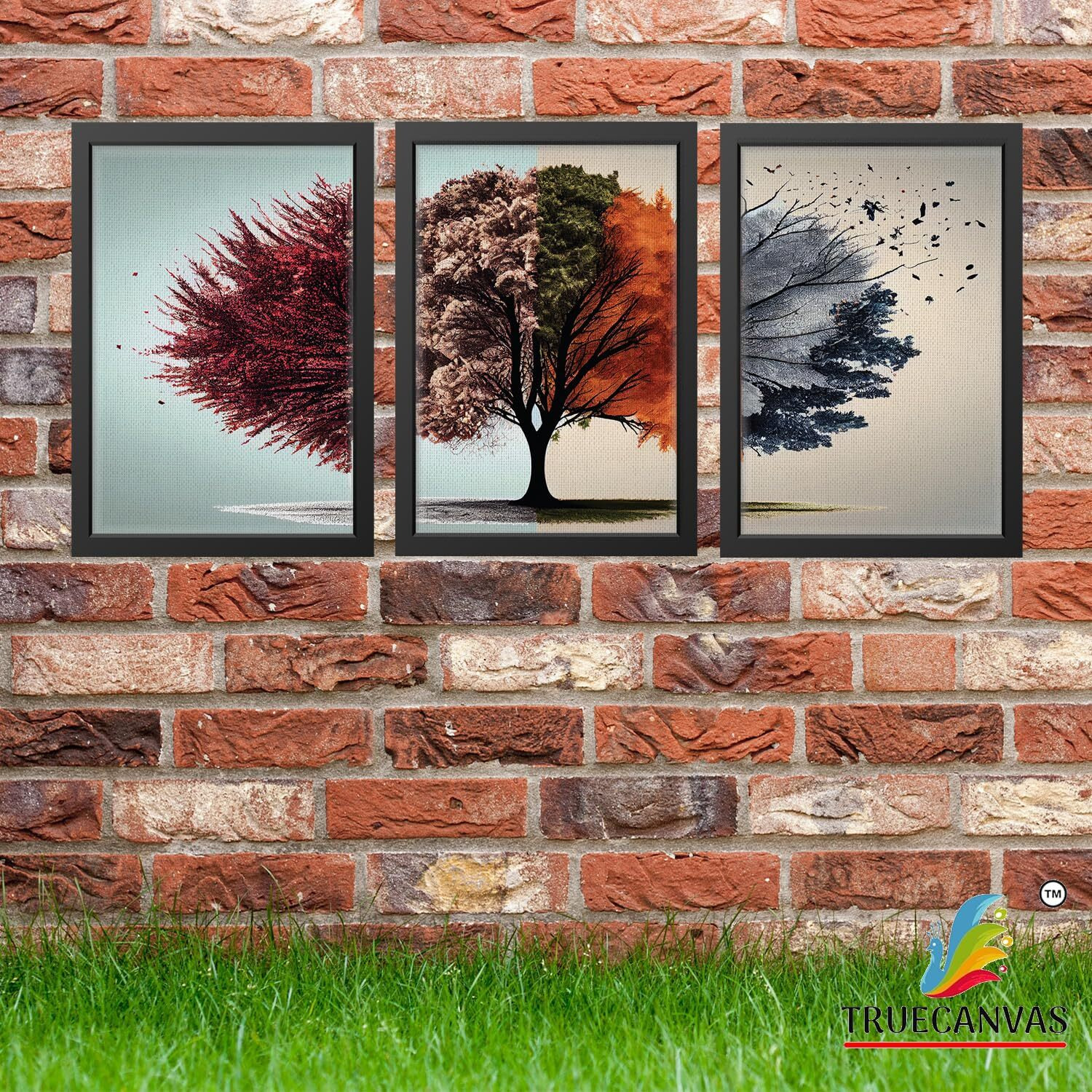 Truecanvas Abstract Canvas Painting Set Of 3 Wall Hanging Frame For Home, Living Room Gallery & Office, Black, Size - 13.50 X 19.50 Inch, Sf146
