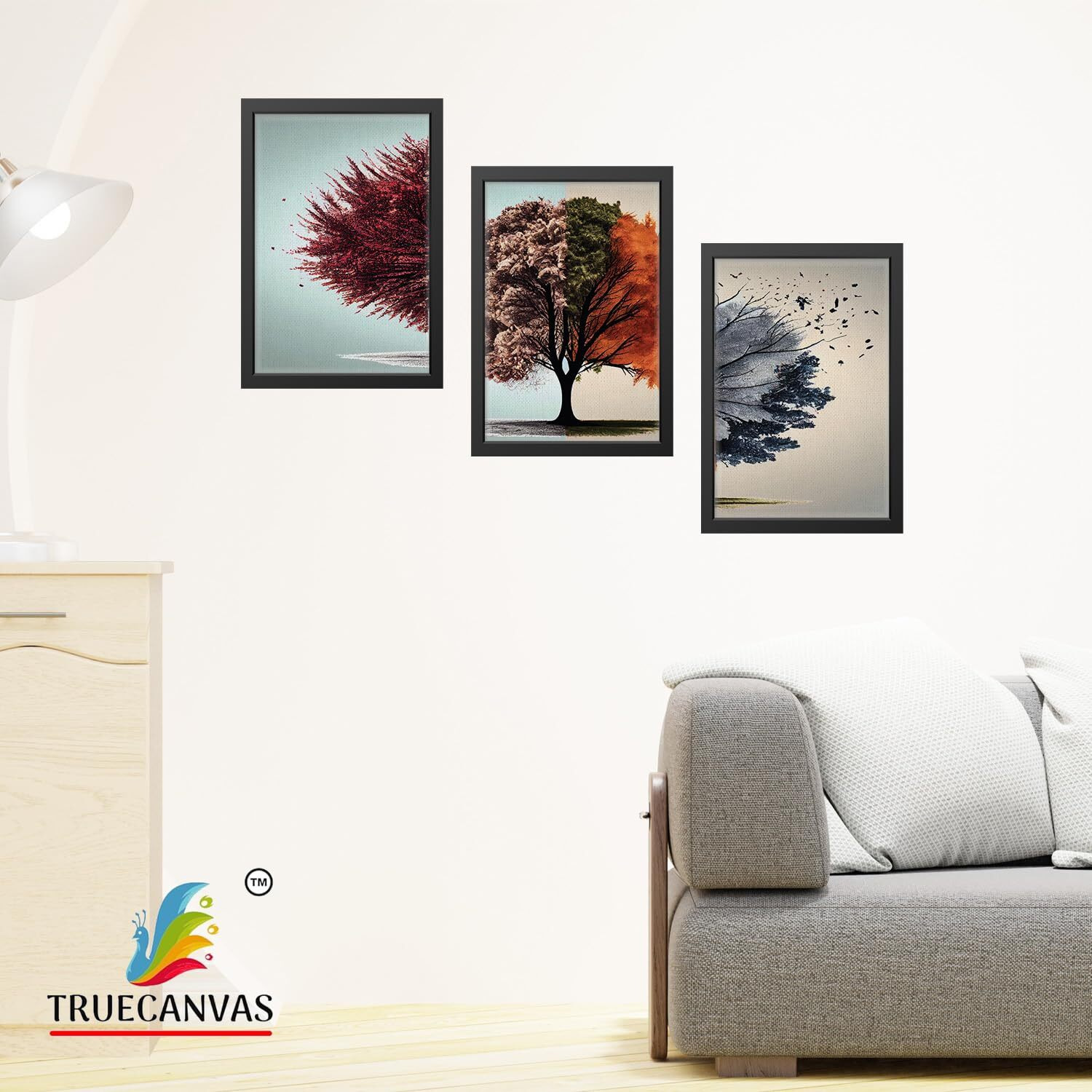 Truecanvas Abstract Canvas Painting Set Of 3 Wall Hanging Frame For Home, Living Room Gallery & Office, Black, Size - 13.50 X 19.50 Inch, Sf146