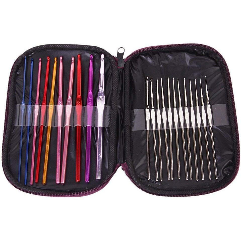 Hookcart 22 Pcs Aluminium Crochet Knitting Needles Weave Yarn Set, Multicolor