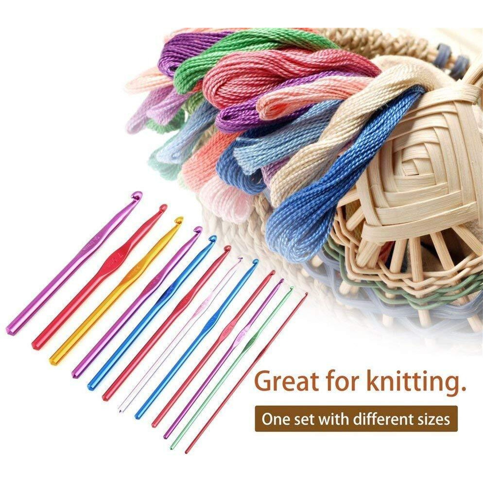 Hookcart 22 Pcs Aluminium Crochet Knitting Needles Weave Yarn Set, Multicolor