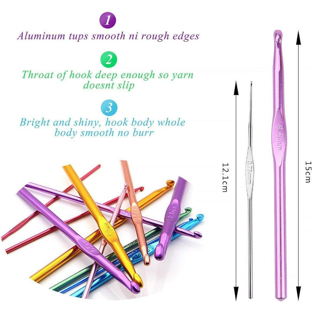 Hookcart 22 Pcs Aluminium Crochet Knitting Needles Weave Yarn Set, Multicolor