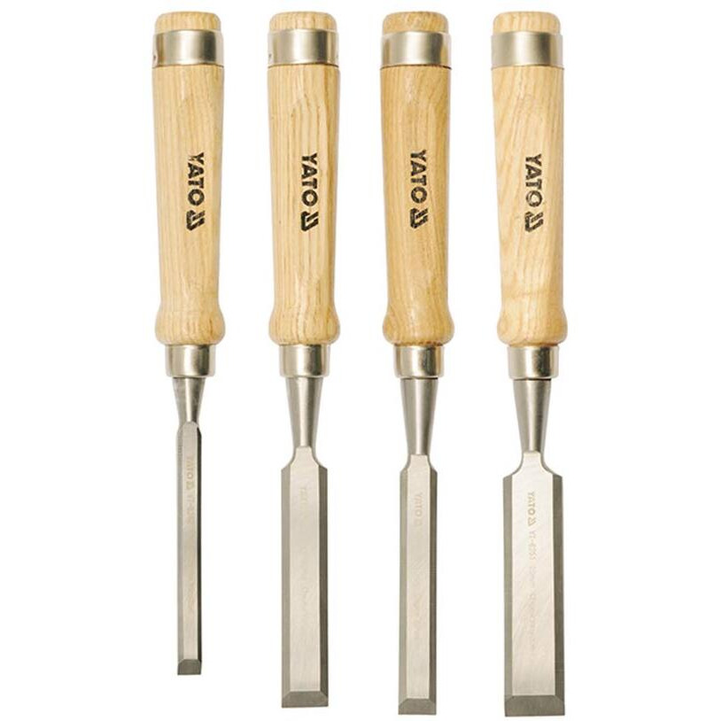 Yato Yt-6260 Chisel Set 10-16-20-25Mm Crv60 Steel Wooden Handle Straight Edge 58-50 Hrc Metal Clamp Cutting Punching