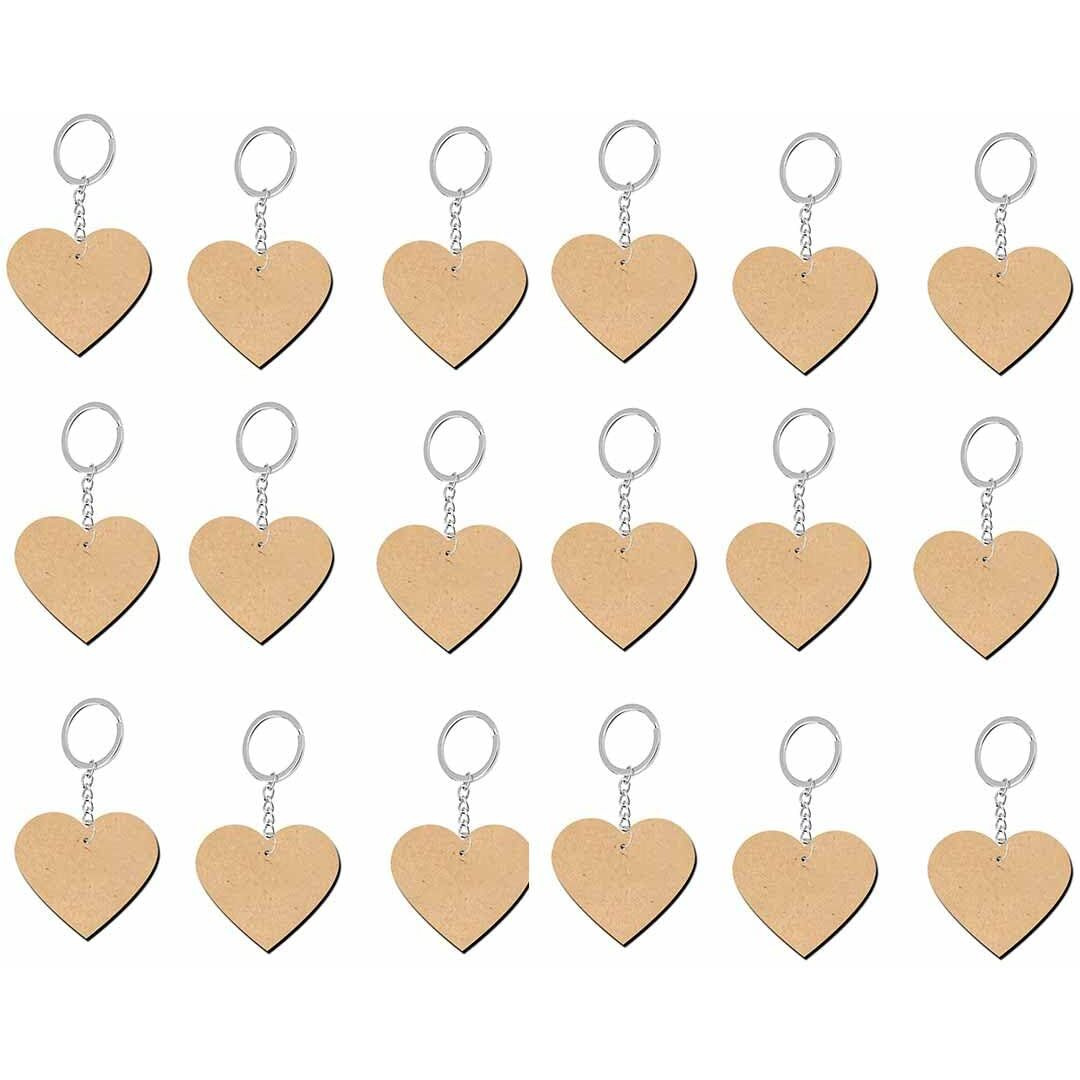 Adikala Heart Shape Mdf Key Chain Set, 20 Pieces, 50Mm Base, 27Mm Ring For Resin Craft Diy Painting