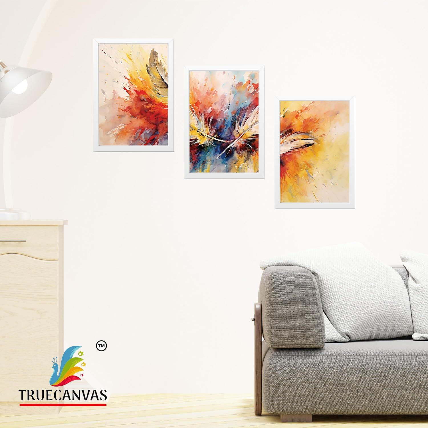 Truecanvas Abstract Hd Print Painting Set Of 3 With Frame For Home, Living Room Gallery & Office, White, Size - 13.50 X 19.50 Inch, Sf215