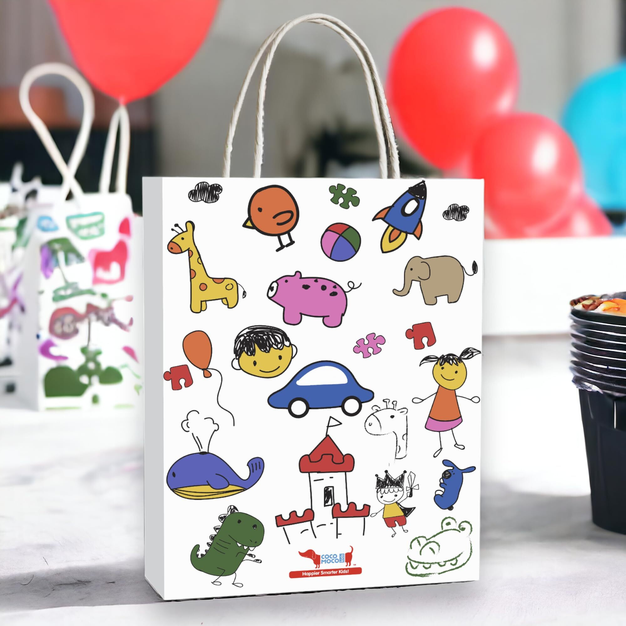 Cocomoco Kids Eco-Friendly Paper Bags For Return Gift | Pack Of 50 | Gifting Bags For Birthday, Holiday & Large Presents | Gift Bag For Kids Birthday | Printed Colourful Design Goodie Bag