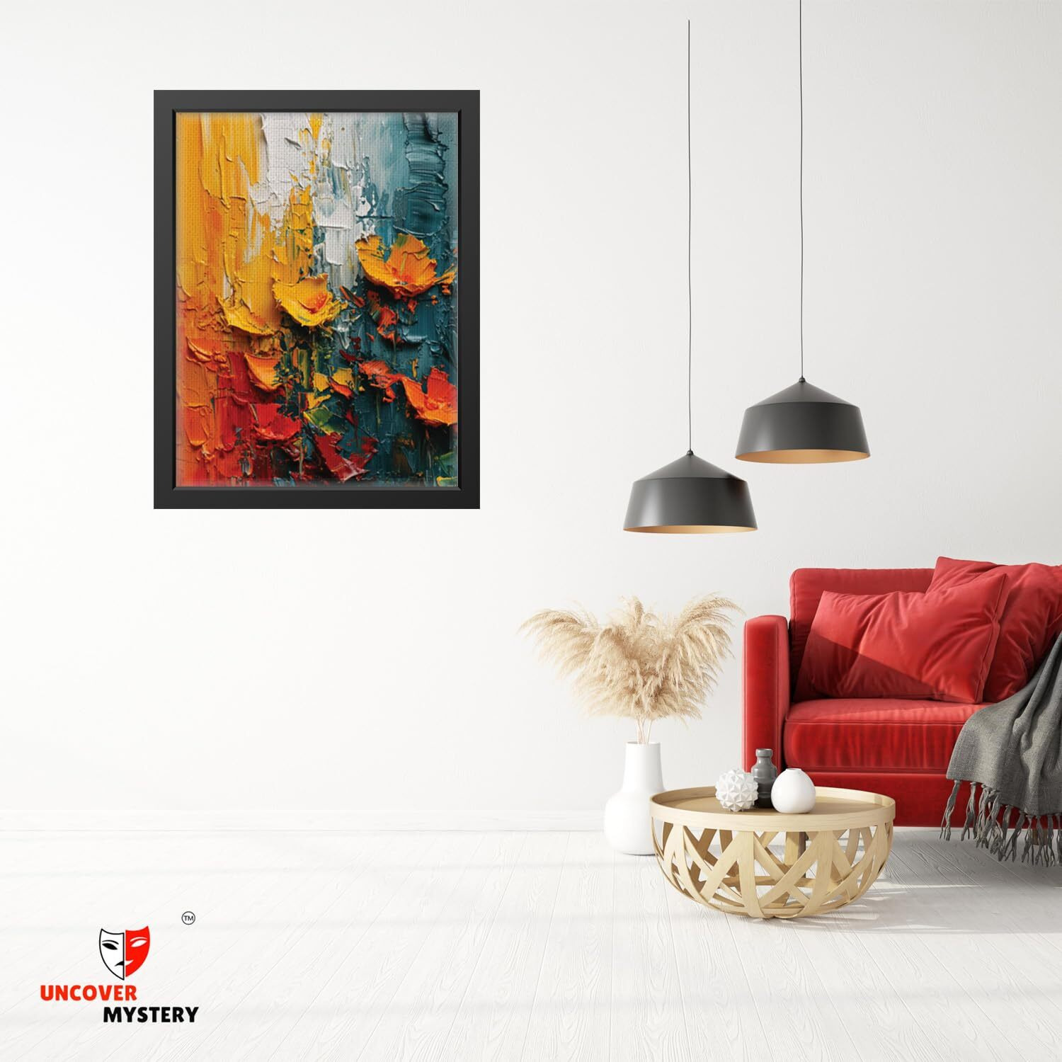 Uncover Mystery Abstract Acrylic Painting Print On Polyster Canvas Framed, Wall Art For Home, Office, Living Room Wall Decoration, (Size - 9.75 X 13.25 In) Frame Color  Black-022