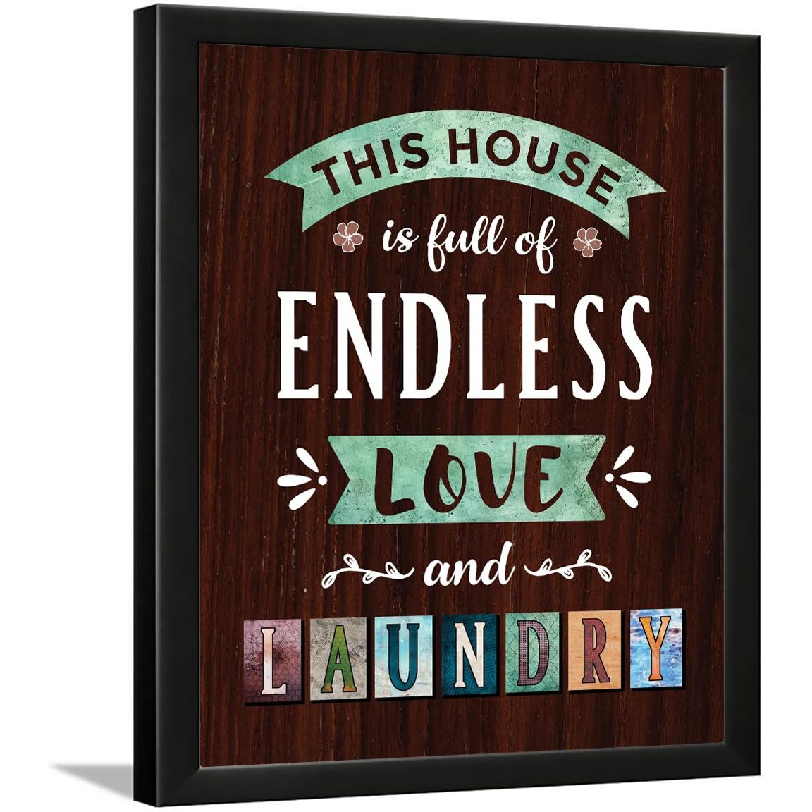 Chaka Chaundh - Laundry Room Bathroom Wall Decor - Laundry Room Wall Art - Framed Poster For Laundry Room - (14 X 11 Inches) (Wash Dry Fold Repeat - White)