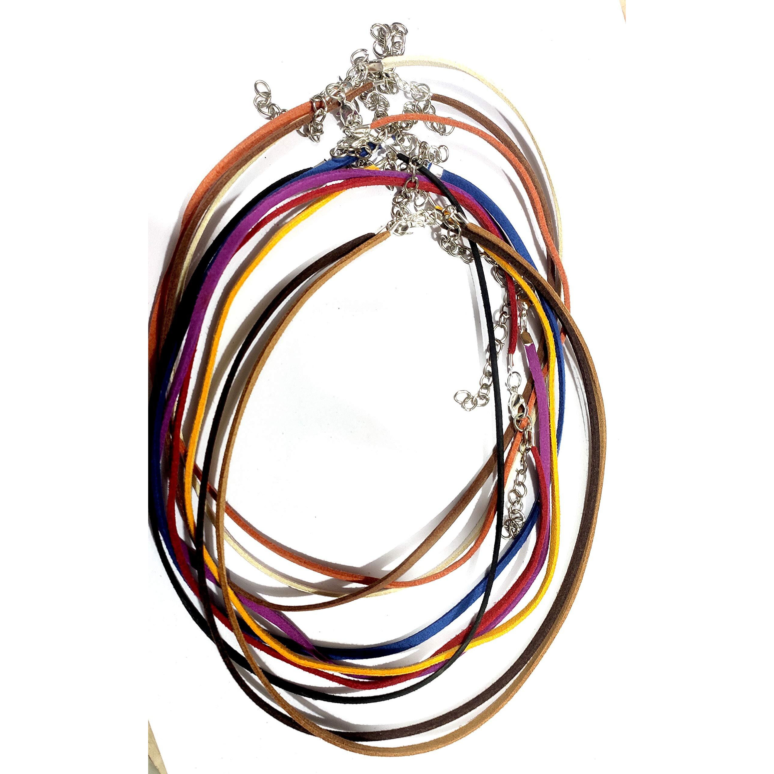 Omx Multi Color Sude Korean Leather Necklace Cord With Lobster Clasp For Jewelry Making With 2" Chain Extension End (Size -18 Inches Long) (10Pc)