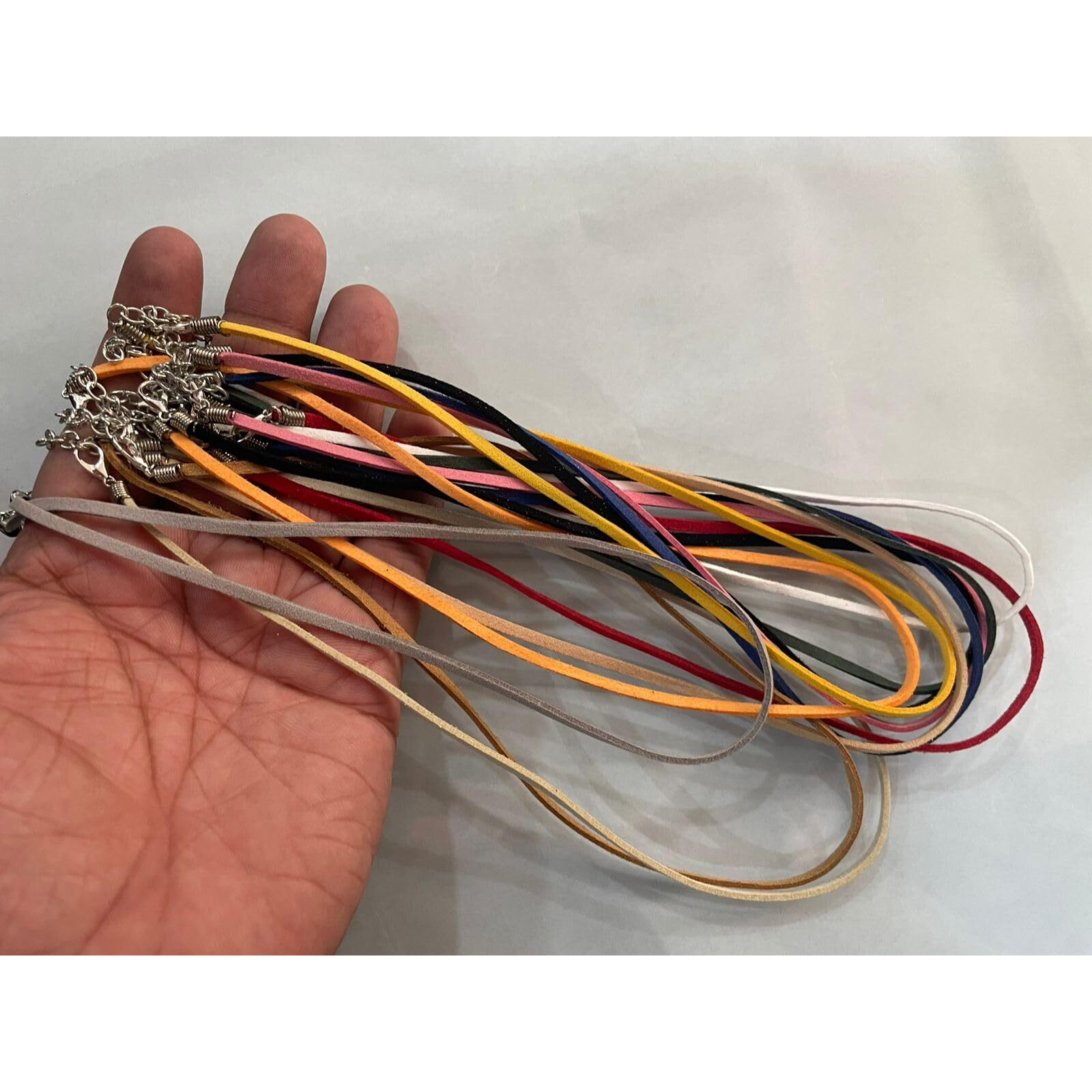Omx Multi Color Sude Korean Leather Necklace Cord With Lobster Clasp For Jewelry Making With 2" Chain Extension End (Size -18 Inches Long) (10Pc)