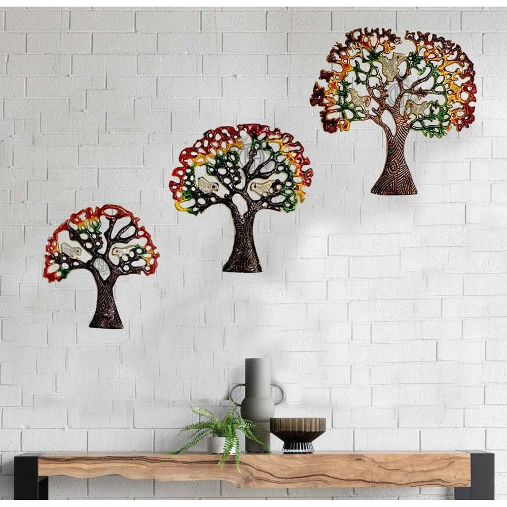 Dsh Metal Wall Art For Lving Room Recoration Showpiece For Wall Decoration - (Tree Set Of 3)