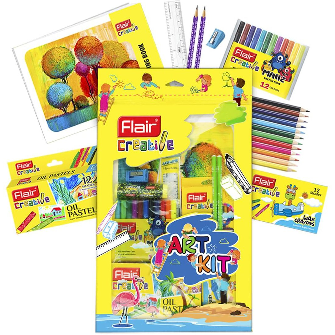 Flair Creative Series Art Kit | Combination Smart Kit For Your Creative Need | Non-Toxic & Safe For Childrens | Kids Coloring Set | Stationery Kit Ideal For Gifting | Set Of 1 Kit