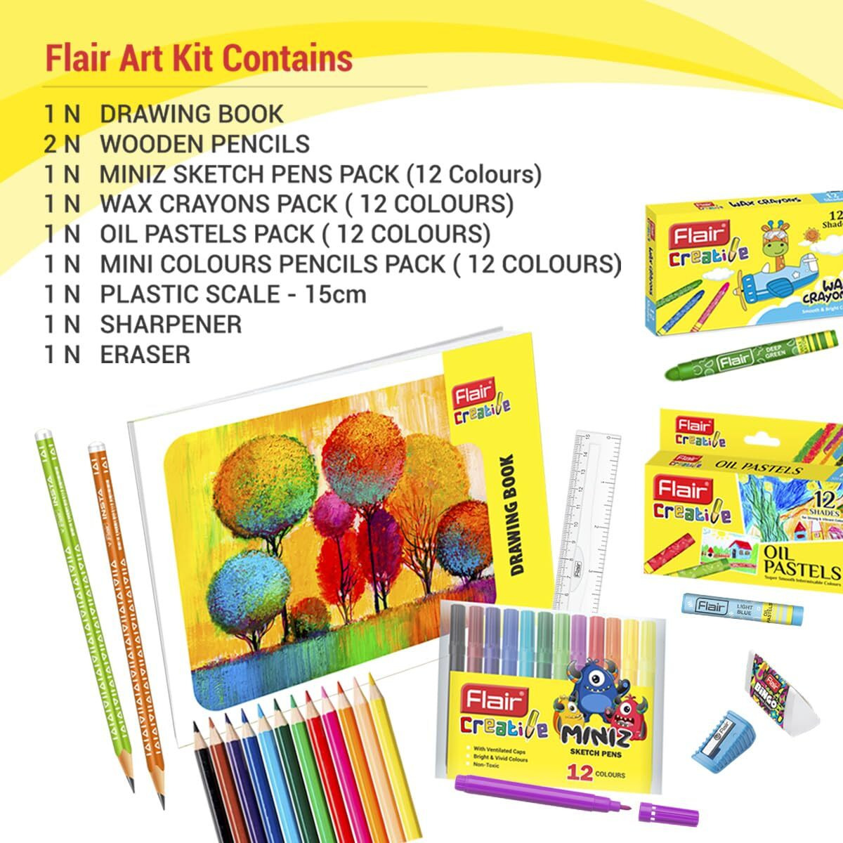 Flair Creative Series Art Kit | Combination Smart Kit For Your Creative Need | Non-Toxic & Safe For Childrens | Kids Coloring Set | Stationery Kit Ideal For Gifting | Set Of 1 Kit