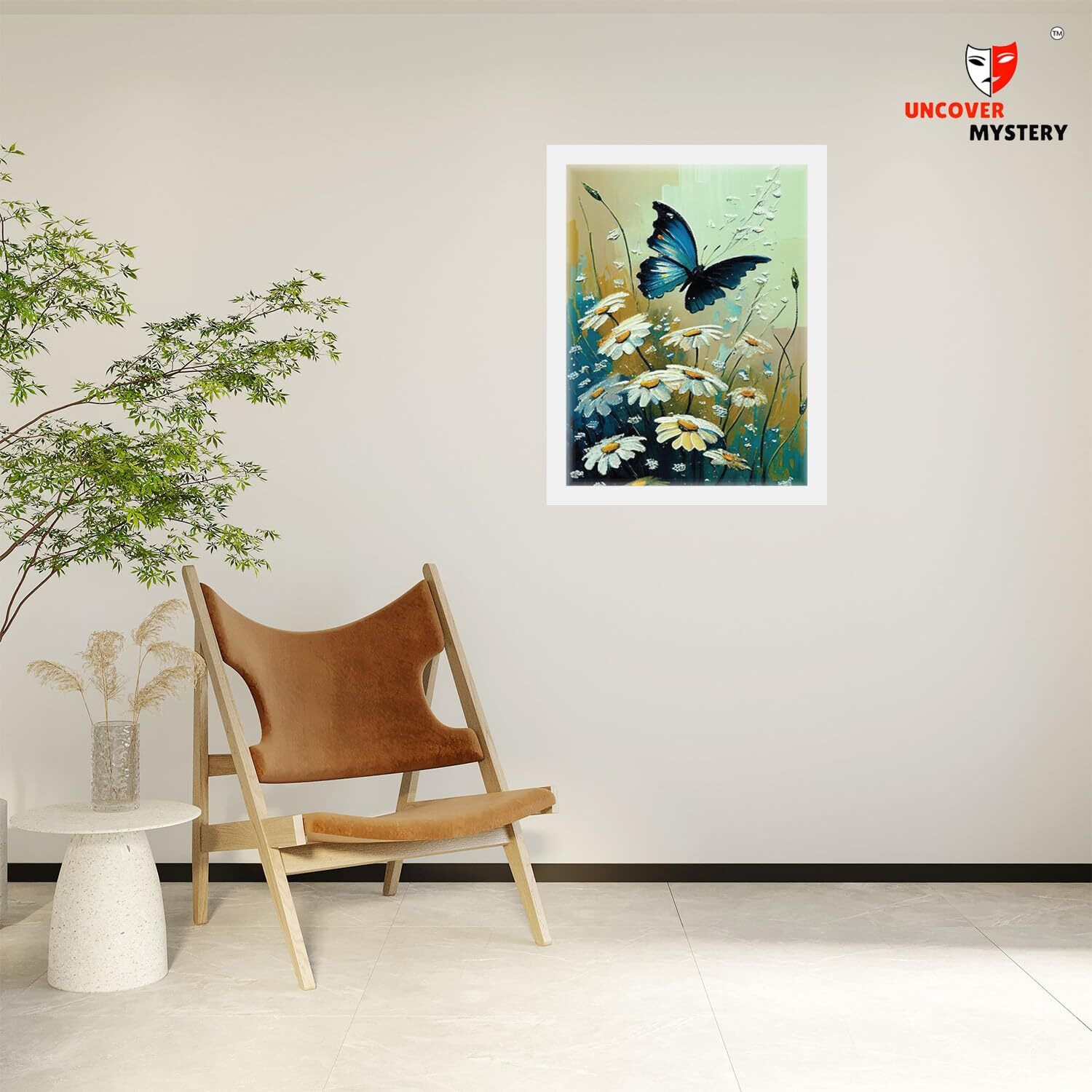 Uncover Mystery Flower & Butterfly Digital Hd Print, Framed Poster Wall Art For Home, Office, Living Room Wall Decoration, (Size - 9.75 X 13.25 In), Frame Color  -White-007