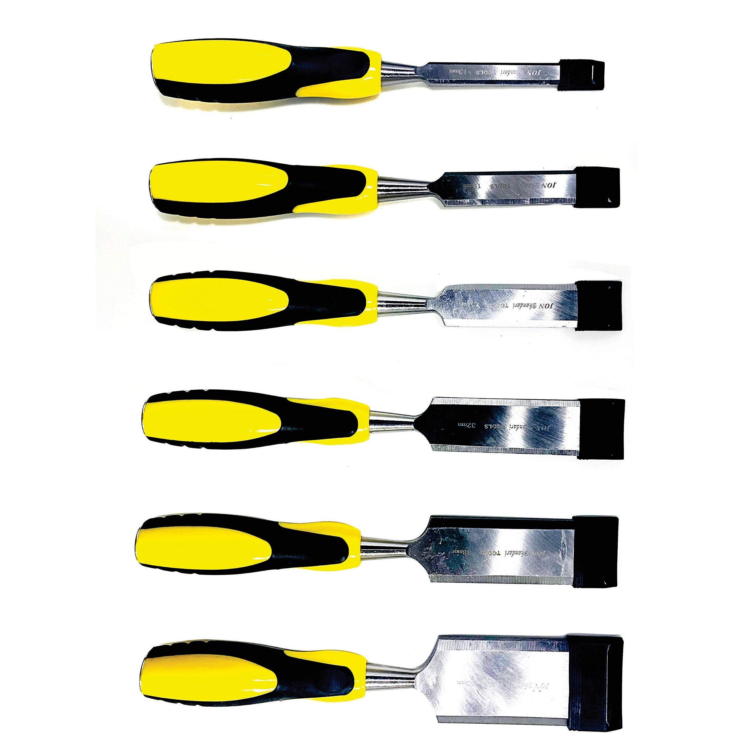 Jon Bhandari Tools Combo Of 6 Premium Wood Chisel 13Mm (1/2"), 19Mm (3/4"), 25Mm (1"), 32Mm (1-1/4"), 38Mm (1-1/2"), 50Mm (2") With Bag For Woodworking And Carving
