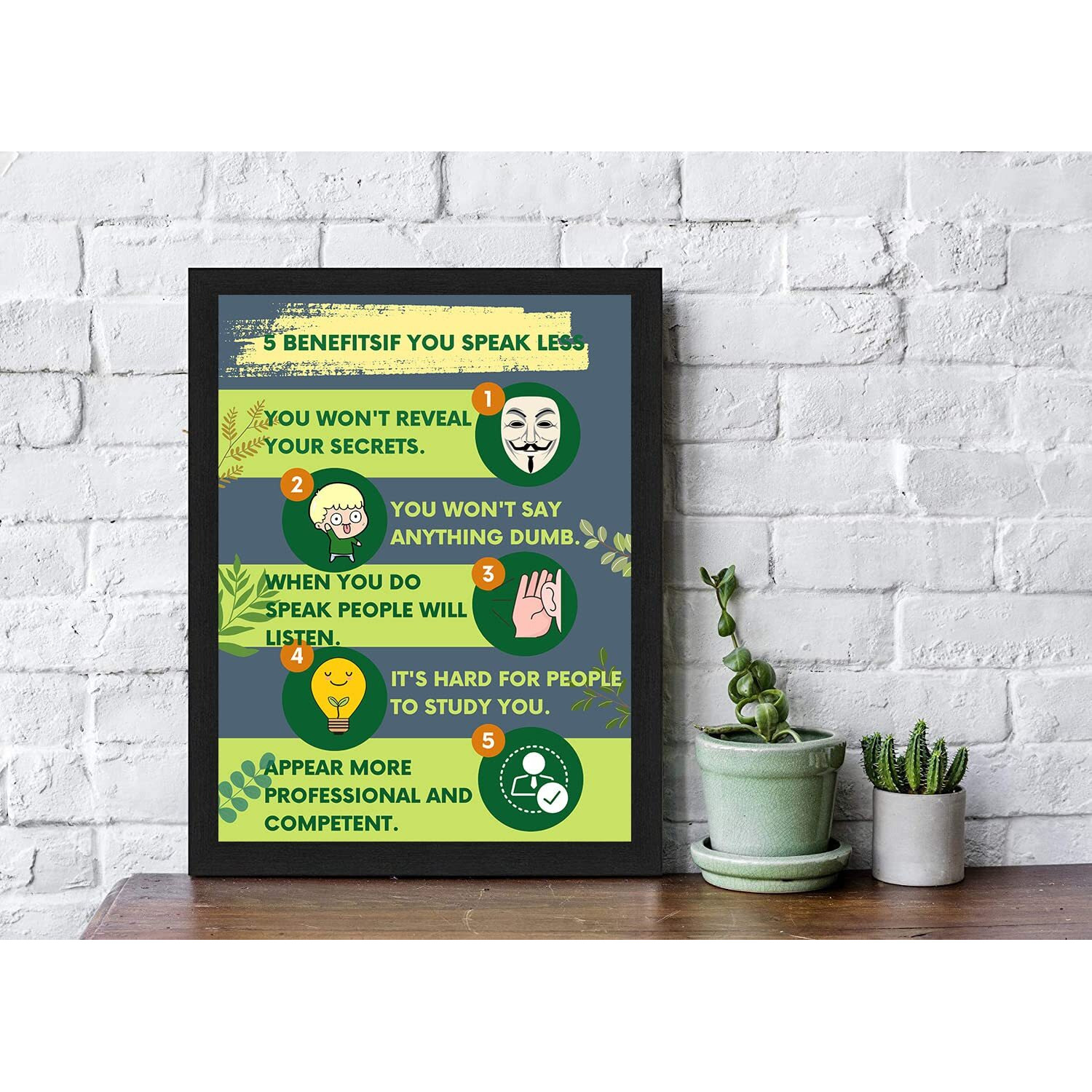 Interio Crafts Speak Less Motivational Quotes Posters With Frame For Home And Office Wall Decor - Inspirational Quotes Wall Frames(Frame Included,13X10 Inch, Black)