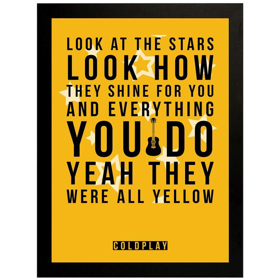 Interio Crafts Coldplay Yellow Song Lyrics Wall Art Print, Black And Yellow Typography Poster, Music Room Decor 13X10 Inches