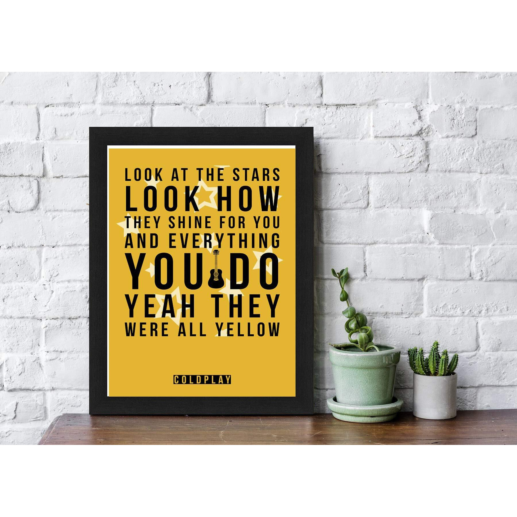 Interio Crafts Coldplay Yellow Song Lyrics Wall Art Print, Black And Yellow Typography Poster, Music Room Decor 13X10 Inches