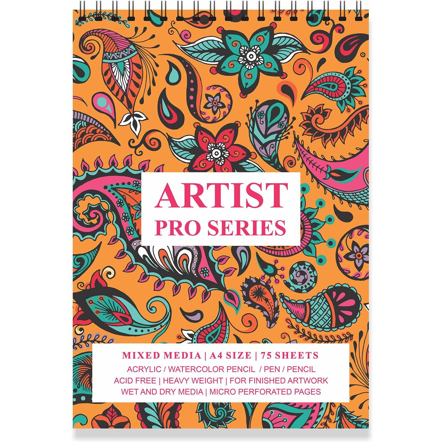 Printelligent Multicolour Flower Print Spiral Bound Artists Sketch Drawing Book (A4 Size, 75 Pages, 140 Gsm) (D)