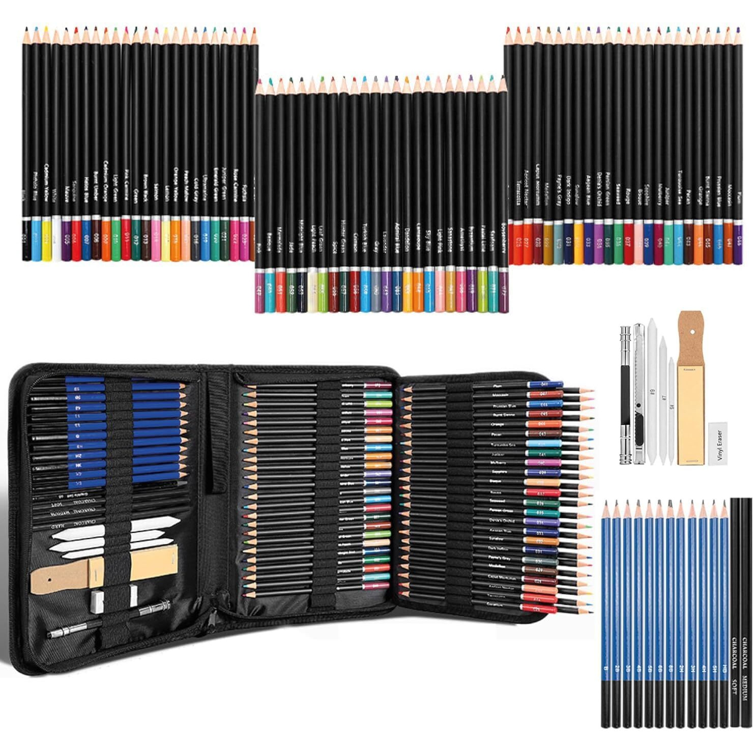 Artownlar 95 Pieces Professional Sketching Kit For Artists, Shading Pencil Set With Premium Zipper Case, Graphite Charcoal Sketch Pencil Kit, Drawing Kit, Art Supplies, Best Gift For Artists, Diy
