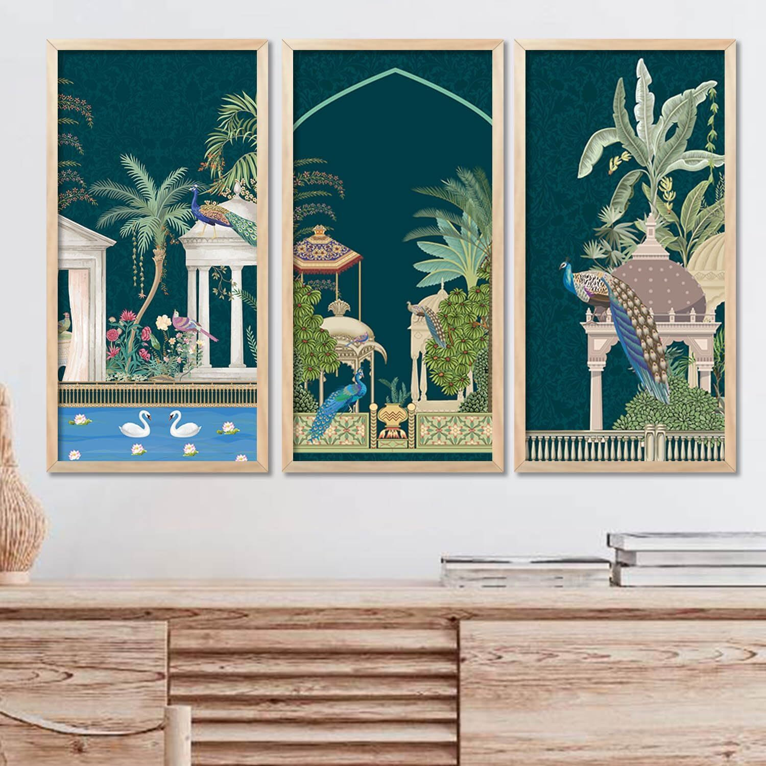Kalit Kala Decor Modern Wall Art Painting For Wall Decoration, Bedroom, Living Room With Reusable Frames & Acrylic Glass Cover | Set Of 3 | 10 X 19 Inches | Pichwai Wall Art Painting 9