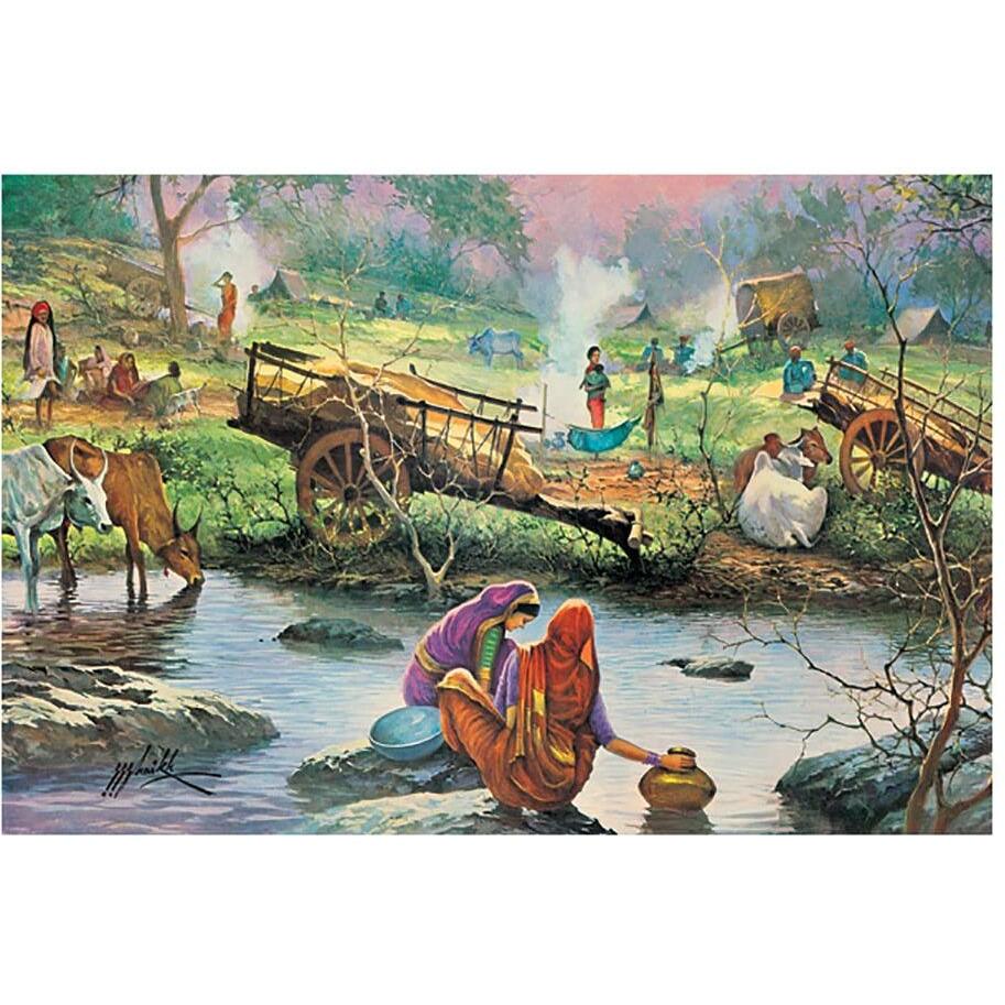 Dharvika Innovations Rajasthani Village Poster Big Size Sparkle Coated Self Adhesive Waterproof Painting Vinyl Poster Without Frame (18 X 24 Inch)-3140