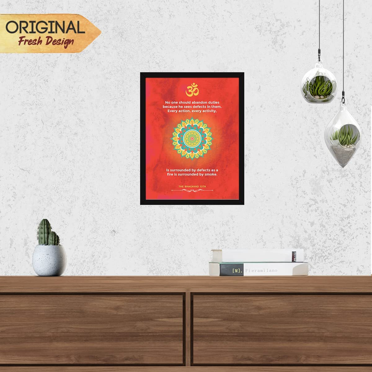 Chaka Chaundh - Bhagavad Gita Quotes Wall Frame - Gita Quotes Wall Poster - Krishna Quotes Wall Frames - Krishna Quotes Wall Poster - (14 X 11 Inches) (No One Should - Red)