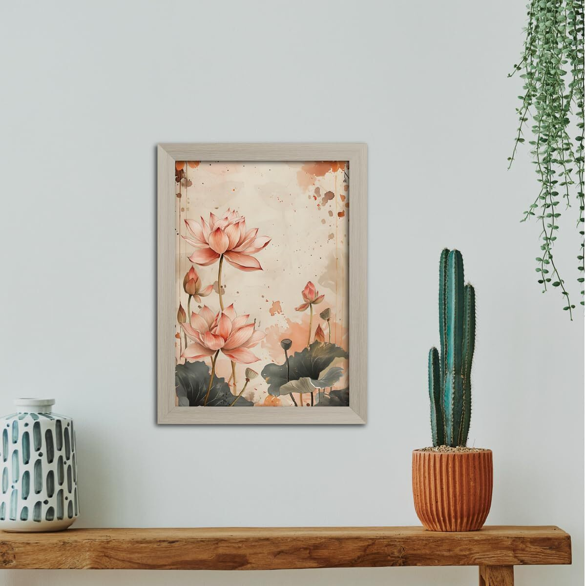 Tenorarts Lotus Photo Frame Vastu Positivity Modern Art Framed Aesthetic Wall Painting With White Wooden Texture For Living Rooms Bedroom Office - Wall Paintings/Hangings (12Inches X 9Inches)