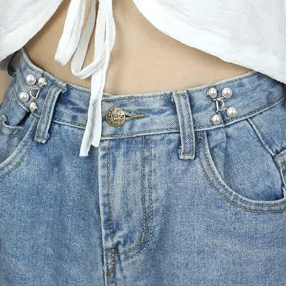 Derlina || Jeans Adjustable Button Pins Waist Buckle For Loose Jeans Pants,Pearl Detachable Instant Jeans Button Pins Waist Tightener Set (1 Pcs, Black Plat Waist Pin)