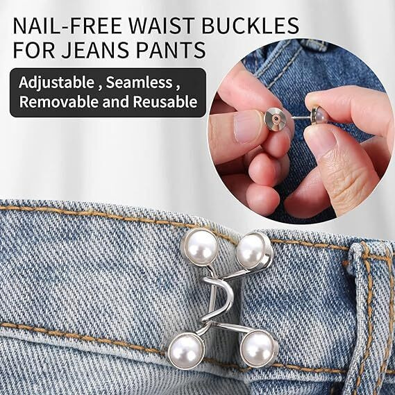 Derlina || Jeans Adjustable Button Pins Waist Buckle For Loose Jeans Pants,Pearl Detachable Instant Jeans Button Pins Waist Tightener Set (1 Pcs, Black Plat Waist Pin)