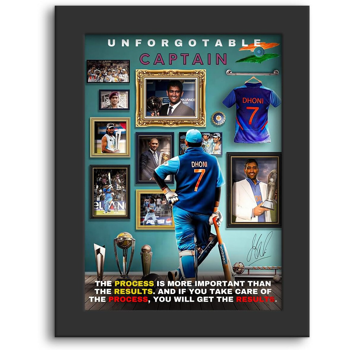 Dmcreativitycraft Motivational Poster Vector Art Wall Frames Ms Dhoni Posters Framed Art With 1 Inch Matt Finish Black Frame For Study Room, Office Or Desk Decoration (9.5 X 12.5 Inches)