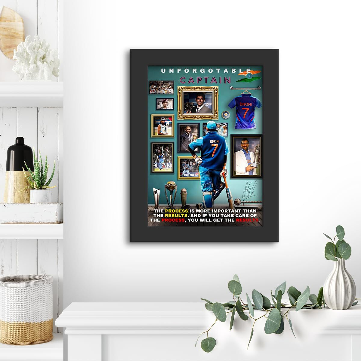 Dmcreativitycraft Motivational Poster Vector Art Wall Frames Ms Dhoni Posters Framed Art With 1 Inch Matt Finish Black Frame For Study Room, Office Or Desk Decoration (9.5 X 12.5 Inches)