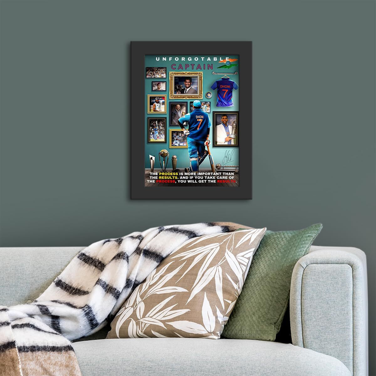 Dmcreativitycraft Motivational Poster Vector Art Wall Frames Ms Dhoni Posters Framed Art With 1 Inch Matt Finish Black Frame For Study Room, Office Or Desk Decoration (9.5 X 12.5 Inches)